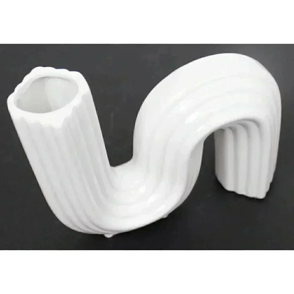 New White Geometric MINIMALSIT S Shaped Noodle Flower Vase Room Decor